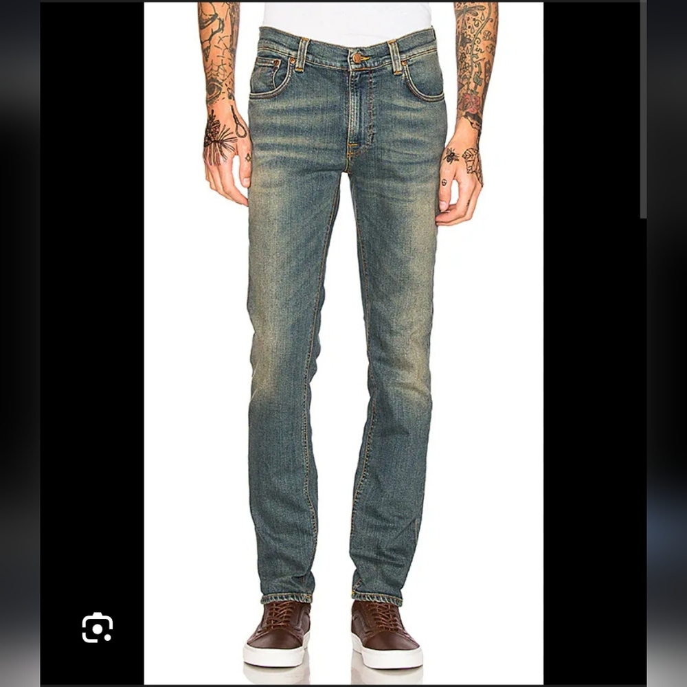 🥊NEW Nudie Jeans Men's Faded Blue Straight Leg Jeans